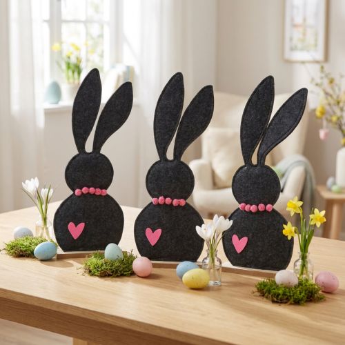 Table Decoration Easter Bunny Decoration Felt Black with Heart 45cm 3 Pcs | Floristik24.ie