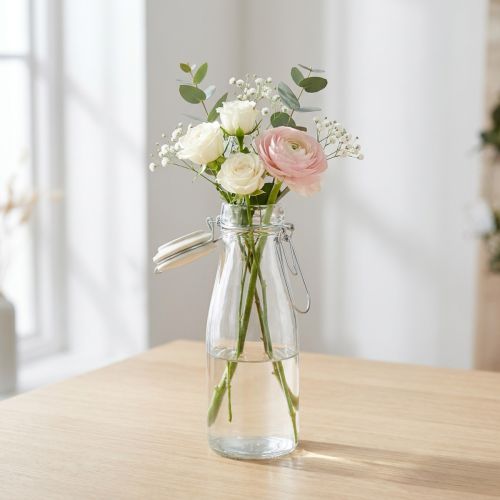 Bottle decorative glass with cap clear Ø7cm 20.5cm | Floristik24.ie