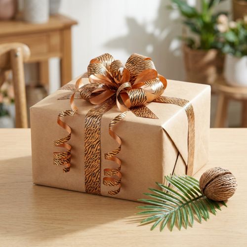 Product Decorative Ribbon Brown Orange Curling Ribbon Safari 10mm 100m