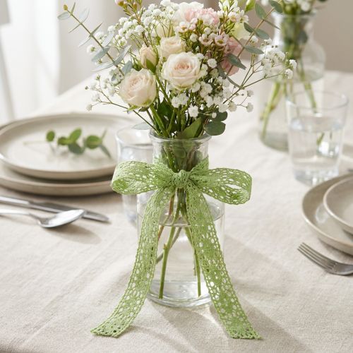 Lace ribbon, decorative ribbon, green, 18mm wide, 20m long | Floristik24.ie