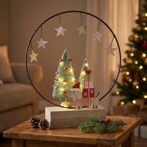 Decoration ring wood metal Christmas with dog Ø21cm H25cm | Floristik24.ie