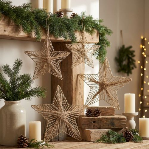 Star Jute Natural Rustic Christmas Star 30cm 4pcs | Floristik24.ie