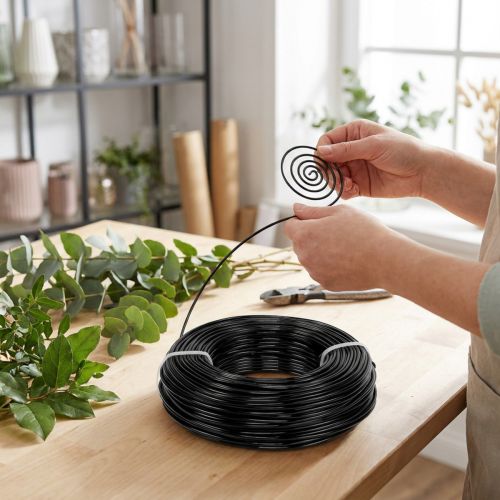Product Aluminum wire Ø2mm, 60m roll, 500g - Flexible craft wire in black for floristry, model making and jewelry making