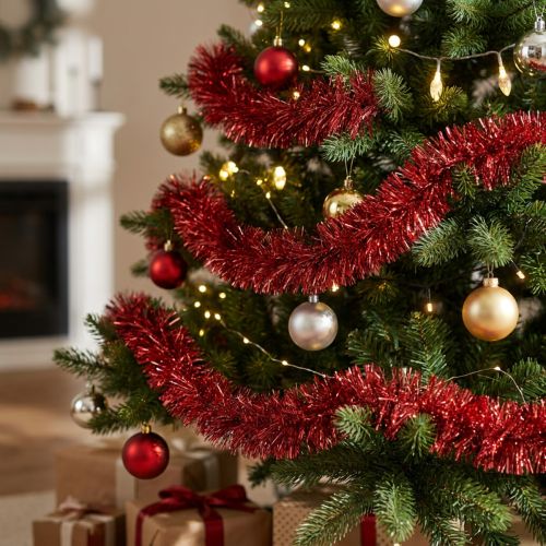 Festive Red Tinsel Garland 270cm – Shiny and vibrant, perfect for Christmas and holiday decorations | Floristik24.ie
