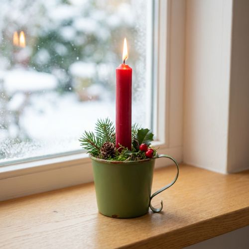 Candle holder vintage cup decoration metal green Ø11cm H11cm | Floristik24.ie
