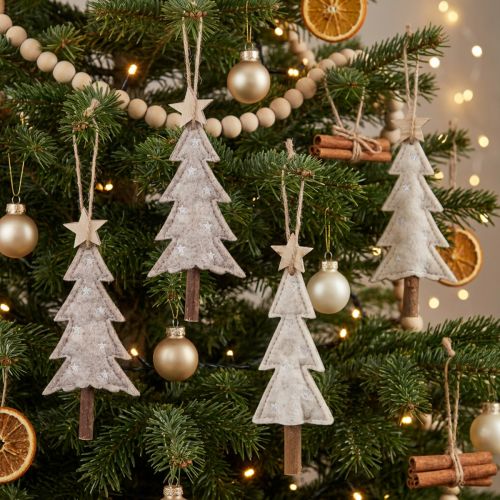 Felt Christmas Tree Ornaments, Beige/Cream, 17cm, Set of 6, Christmas Decorations | Floristik24.ie