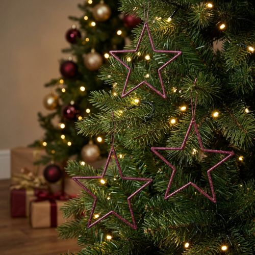 Decorative Stars Christmas Tree Berry Glitter Purple Ø12cm 12 Pieces | Floristik24.ie