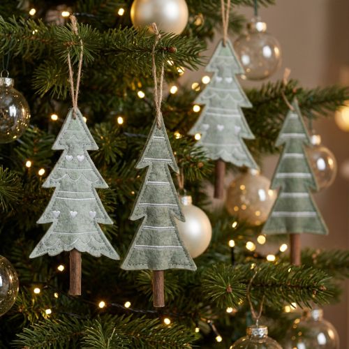Felt Christmas Tree Ornaments, Green, 20cm, Set of 4 | Floristik24.ie