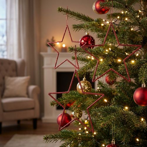 Decorative Christmas Stars, Glitter Red, 18cm, 8 Pieces - Christmas Tree Ornaments and Window Decorations | Floristik24.ie