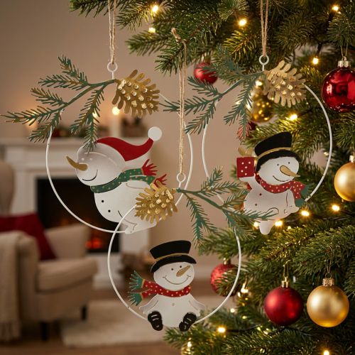 Christmas pendant snowman decoration ring metal Ø14cm 3pcs | Floristik24.ie
