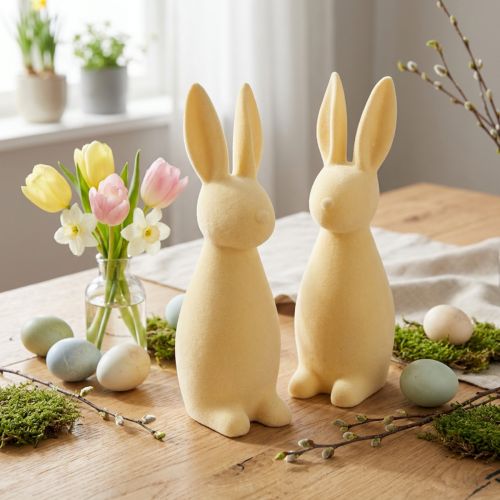 Decorative Easter Bunny – 2nd Choice – Flocked Light Yellow H29.5cm 2 pcs | Floristik24.ie