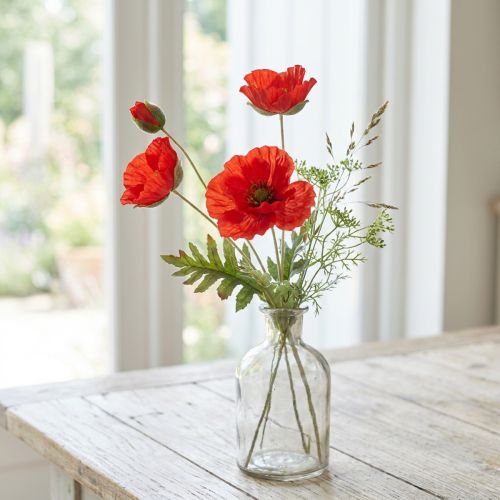 Poppy decoration garden flower with 3 flowers red L70cm | Floristik24.ie