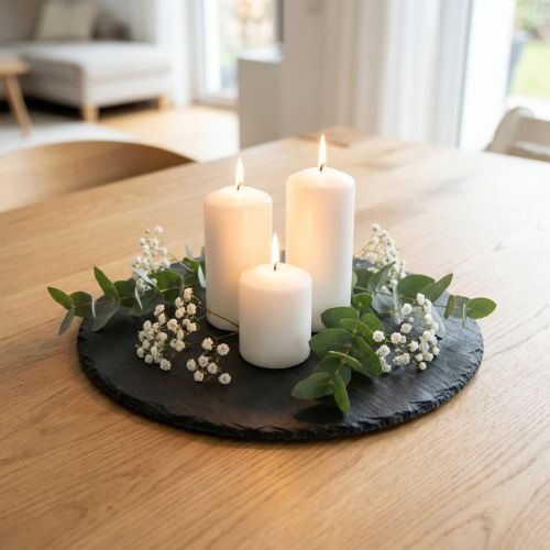 Natural Slate Plate Round Stone Tray Black Ø30cm 2 pcs | Floristik24.ie