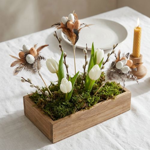 Artificial quail eggs, decorative feathers on a stick, 36cm, 12 pieces | Floristik24.ie