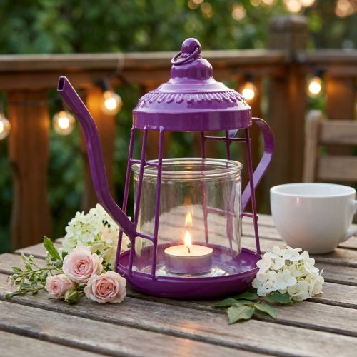 Tealight holder glass lantern teapot pink Ø15cm H26cm | Floristik24.ie