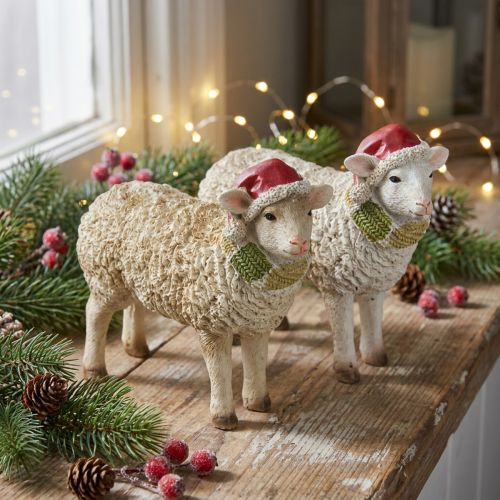 Christmas figures sheep with hat and scarf L16cm 2 pcs | Floristik24.ie