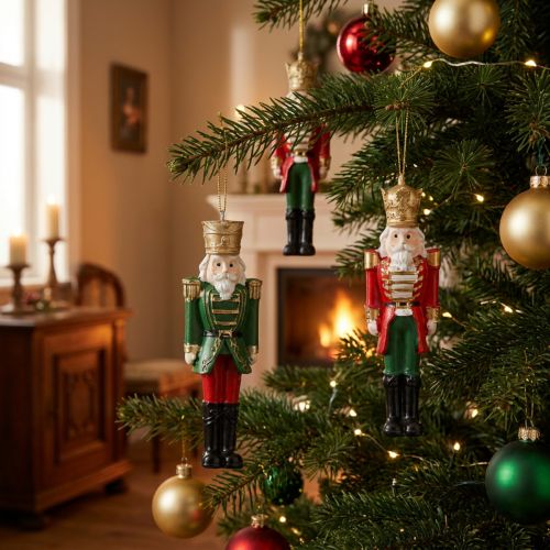 Nutcracker Pendant Christmas Decorations 4-Piece Set, Red Green Gold, 10cm | Floristik24.ie