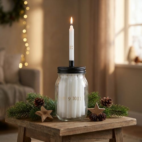 Candle holder on glass with 24 candles Advent calendar H14.5cm | Floristik24.ie