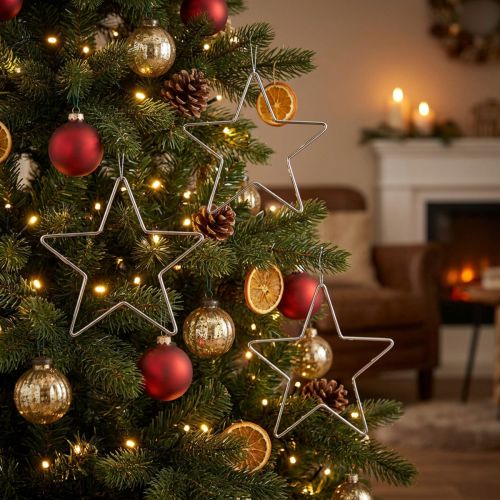 Decorative Star Christmas Decoration Silver Hanging Ø15cm Set of 6 | Floristik24.ie