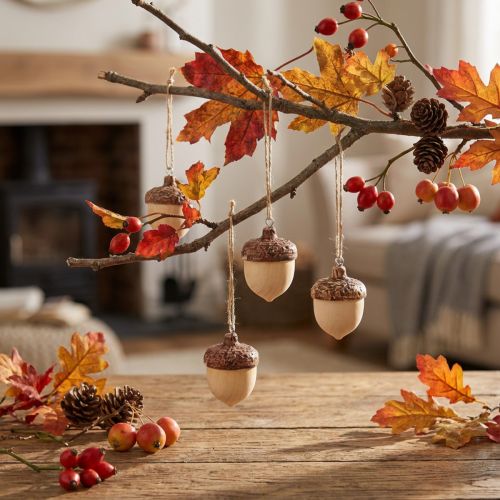 Hanging acorn decoration, autumn, natural/brown, 5.3x3.5cm, 12 pieces | Floristik24.ie