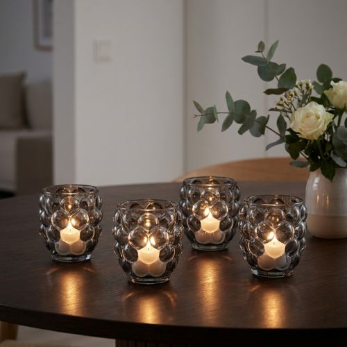 Lantern glass tealight holder grey tinted Ø9cm H9.5cm 4pcs | Floristik24.ie