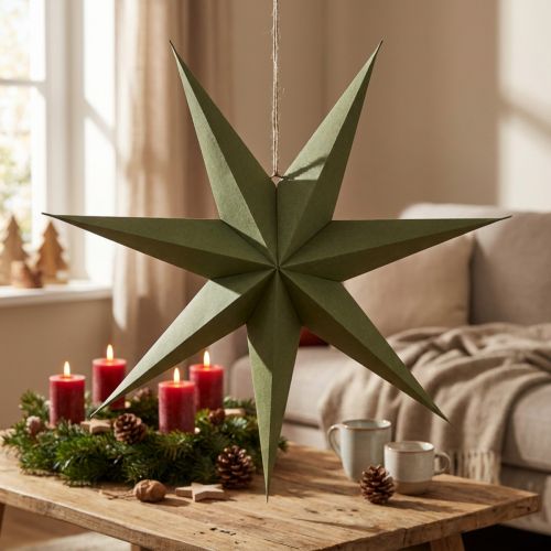 Decorative star made of paper and jute for hanging, a festive eye-catcher. | Floristik24.ie