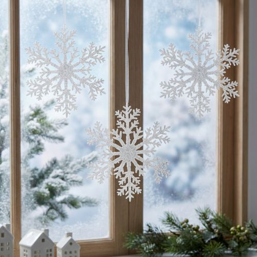 Snowflake decoration ice crystal for hanging 18×20cm 4pcs | Floristik24.ie