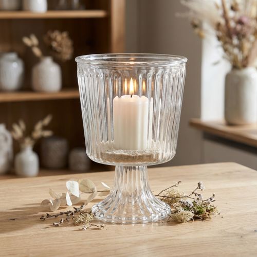 Lantern glass trophy fluted glass decoration Ø11.5cm H15cm | Floristik24.ie