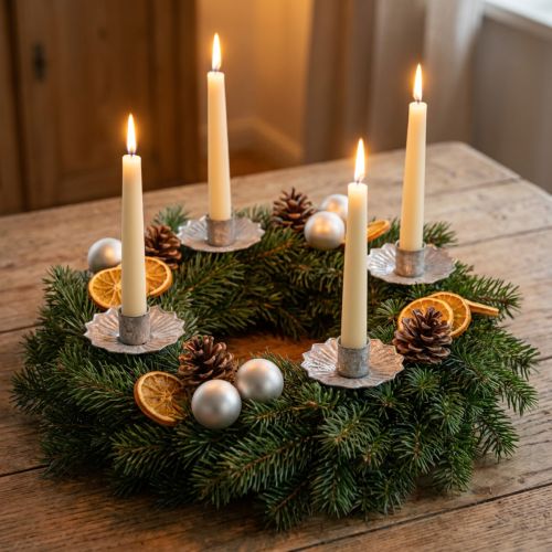 Taper candle holder for sticking silver antique look Ø7cm 4pcs | Floristik24.ie