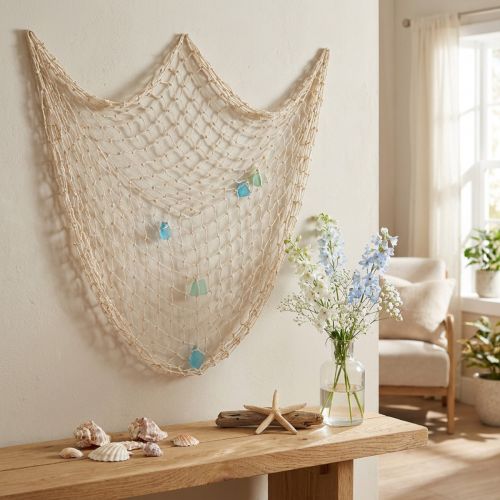Maritime fishing net, deco net with shells 100×120cm | Floristik24.ie