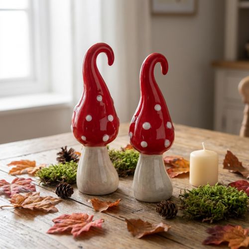Toadstool ceramic decorative mushrooms red white Ø5cm H15.5cm 2pcs | Floristik24.ie