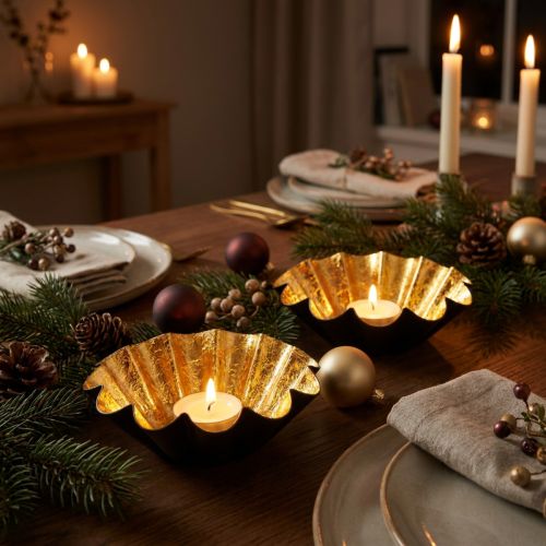 Tealight holder Christmas decoration baking pan black gold Ø12cm 2pcs | Floristik24.ie