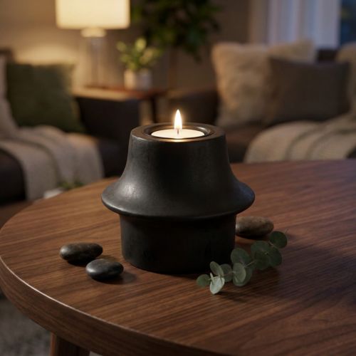Black ceramic tealight holder Ø12cm H9cm | Floristik24.ie