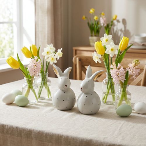 Easter bunny decorative figures rabbits with dot pattern 13cm 2pcs | Floristik24.ie