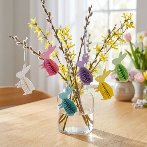 Honeycomb Easter bunnies standing for hanging colored 5×3×8cm 6pcs | Floristik24.ie