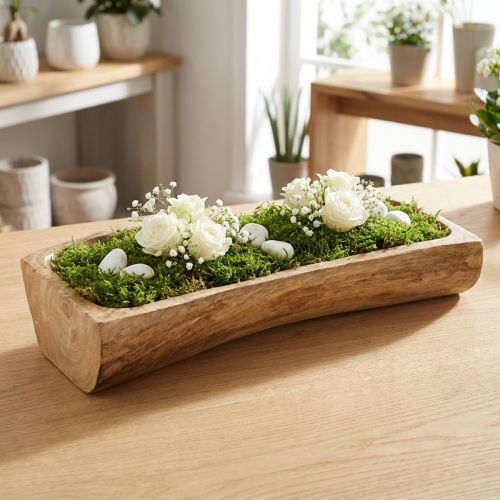 Wooden decoration with recess, decorative bowl, wood, 40×13–16cm×6.5cm | Floristik24.ie