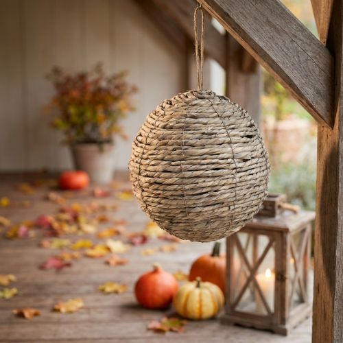 Hanging straw ball, grey washed, Ø25cm | Floristik24.ie