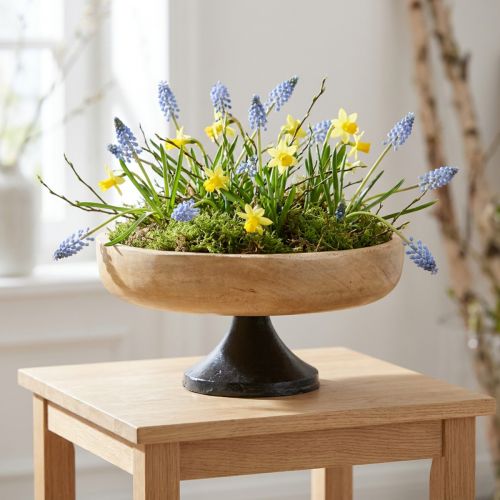 Bowl with foot, wood and metal, natural black, Ø20cm, H10cm | Floristik24.ie