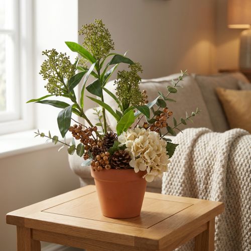 Artificial green Skimmia japonica flowers, 45cm, 2 pieces | Floristik24.ie