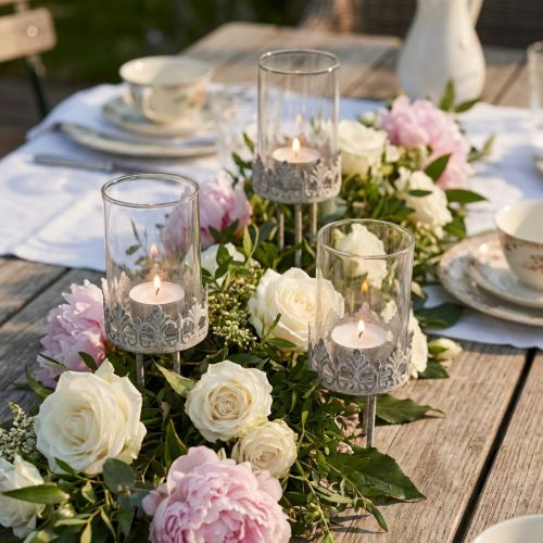 Tealight holder for sticking with candle glass grey Ø5.5cm 4pcs | Floristik24.ie