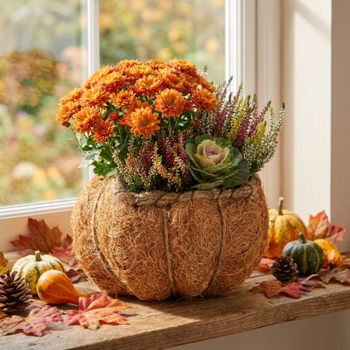 Pumpkin planter basket with foil, autumn decoration, orange, Ø18cm, H15cm | Floristik24.ie