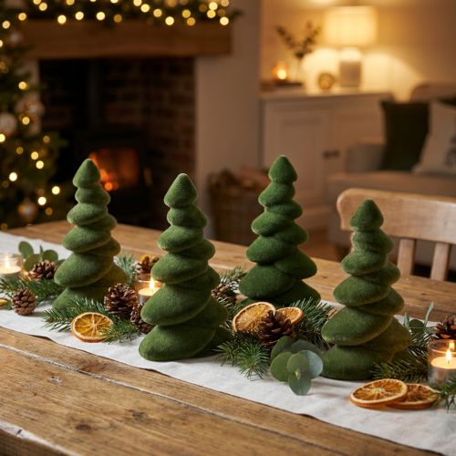 Christmas tree table decoration flocked firs green 16.5cm 4 pieces | Floristik24.ie