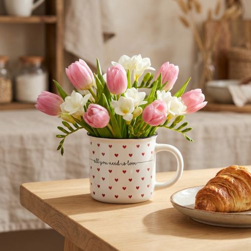 Cup with hearts ceramic cup white red Ø9cm H9cm | Floristik24.ie