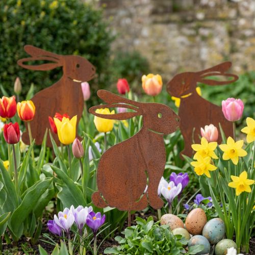 Product Easter bunny garden stake made of metal for stylish spring decoration outdoors, 80cm, 4 pieces