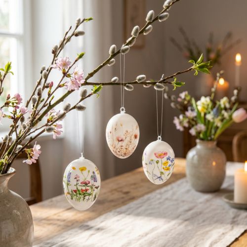 Easter eggs with spring and floral motifs, high-quality Easter decoration, 6cm, 6 pieces | Floristik24.ie