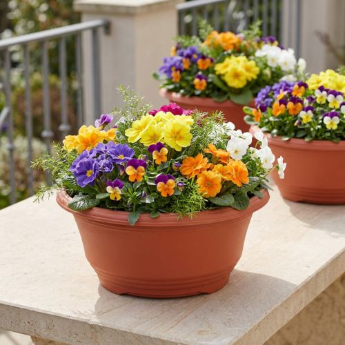 Plastic plant bowl Ø27cm round bowl terracotta 5pcs | Floristik24.ie