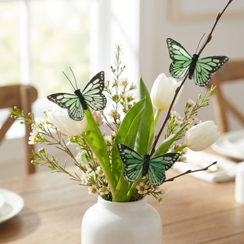 Product Clip-on Butterflies Real Feathers Green Butterflies for décor and crafts 7cm 12 pieces