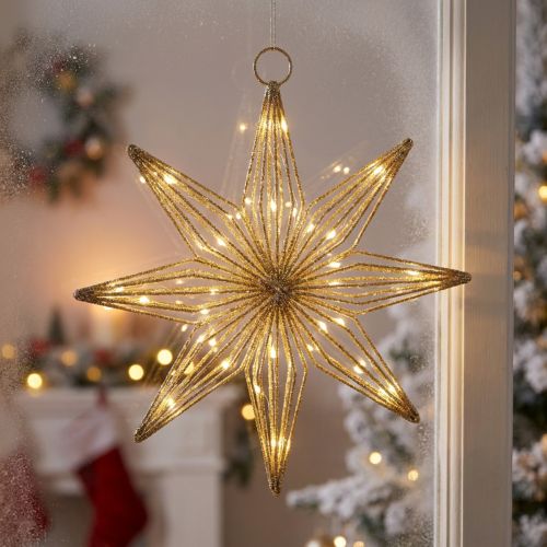 LED Decorative Star made of wire for hanging, 20 LEDs, warm white, indoor, 22cm | Floristik24.ie