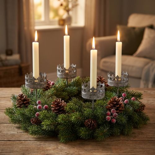 Candle holder silver antique Ø7cm H12cm 4pcs | Floristik24.ie