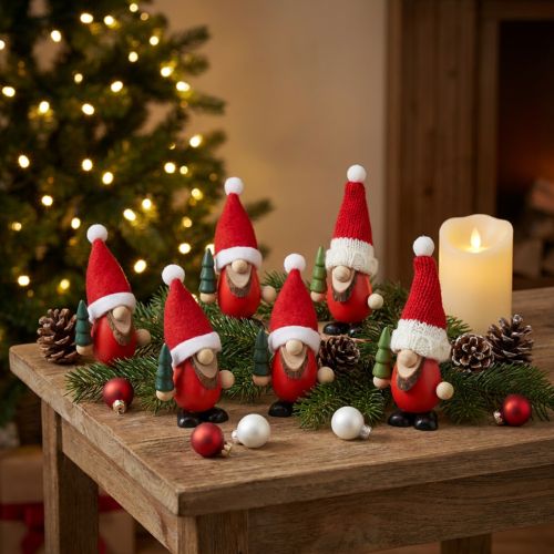 Christmas gnome decoration gnome wood red green H10.5/12cm 6pcs | Floristik24.ie